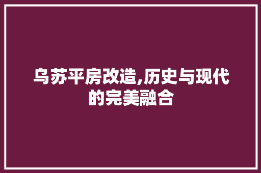 乌苏平房改造,历史与现代的完美融合 工艺流程