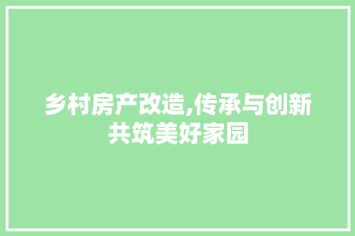 乡村房产改造,传承与创新共筑美好家园 设计原则