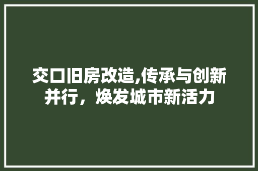 交口旧房改造,传承与创新并行，焕发城市新活力