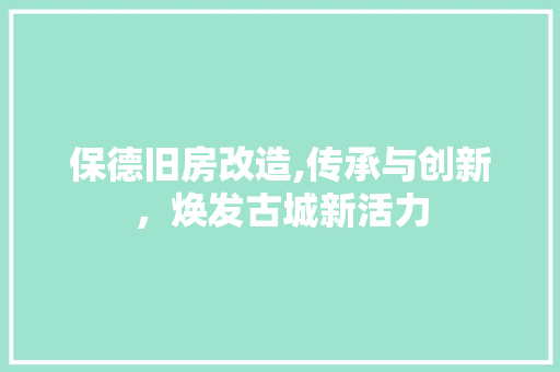 保德旧房改造,传承与创新，焕发古城新活力