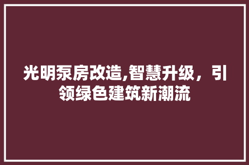光明泵房改造,智慧升级，引领绿色建筑新潮流 施工管理