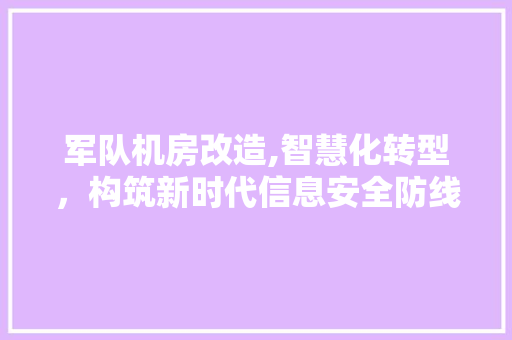 军队机房改造,智慧化转型，构筑新时代信息安全防线 材料设备