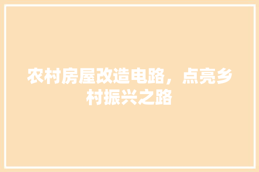 农村房屋改造电路，点亮乡村振兴之路