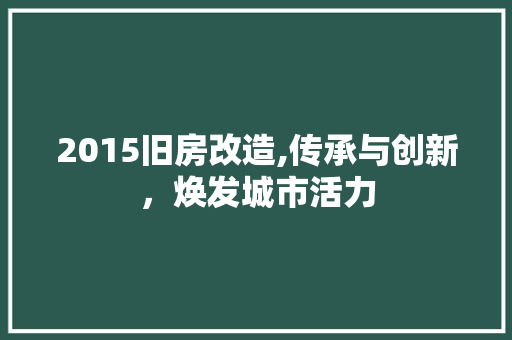 2015旧房改造,传承与创新，焕发城市活力 常见问题