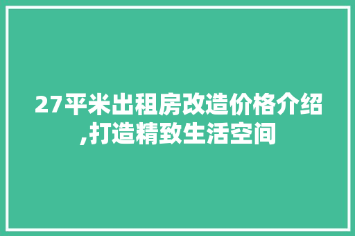 27平米出租房改造价格介绍,打造精致生活空间 建筑法规