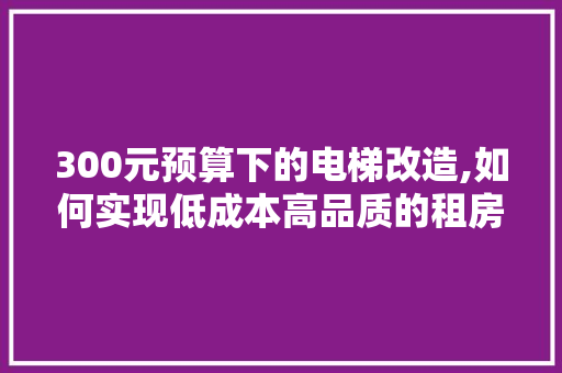 300元预算下的电梯改造,如何实现低成本高品质的租房生活