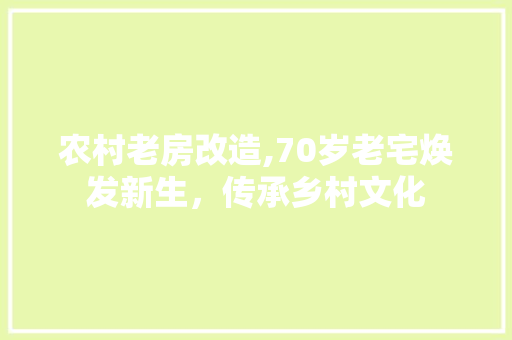 农村老房改造,70岁老宅焕发新生，传承乡村文化 建筑法规