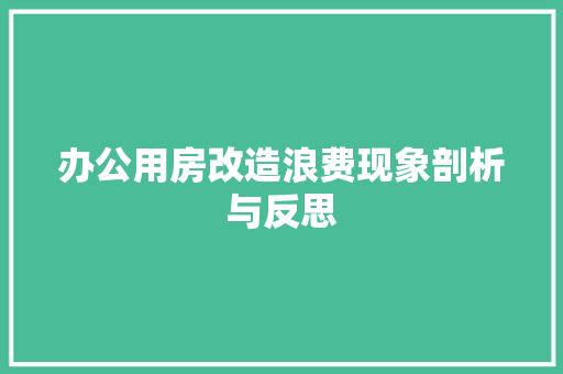 办公用房改造浪费现象剖析与反思