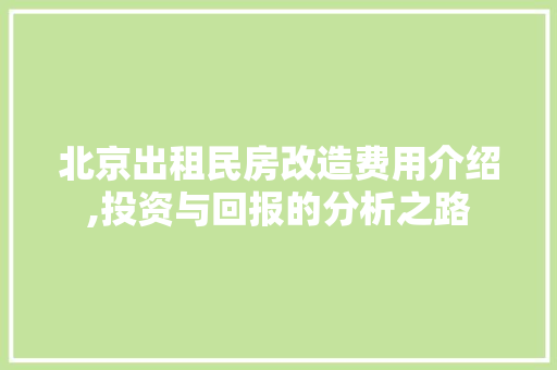 北京出租民房改造费用介绍,投资与回报的分析之路