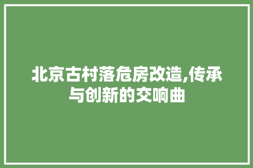 北京古村落危房改造,传承与创新的交响曲