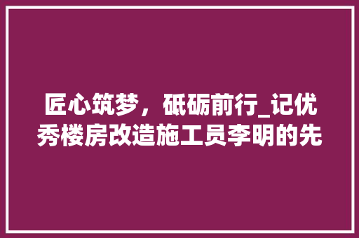 匠心筑梦，砥砺前行_记优秀楼房改造施工员李明的先进事迹 常用设备