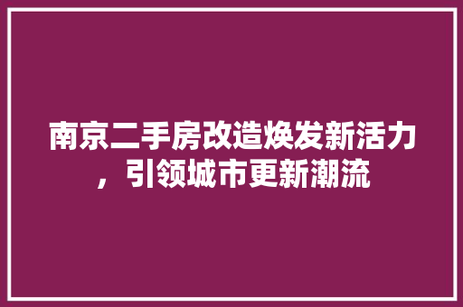 南京二手房改造焕发新活力，引领城市更新潮流