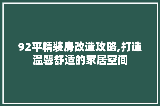 92平精装房改造攻略,打造温馨舒适的家居空间