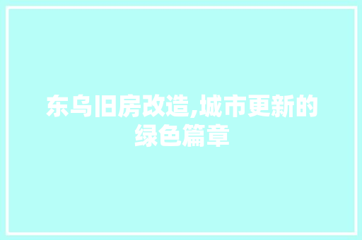东乌旧房改造,城市更新的绿色篇章 知识问答