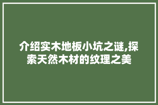 介绍实木地板小坑之谜,探索天然木材的纹理之美 工艺流程