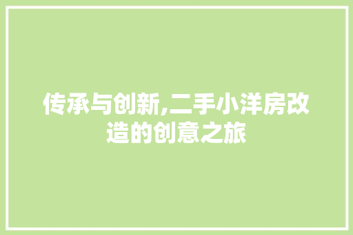 传承与创新,二手小洋房改造的创意之旅