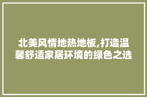 北美风情地热地板,打造温馨舒适家居环境的绿色之选 常用设备