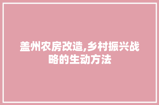 盖州农房改造,乡村振兴战略的生动方法