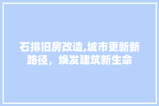 石排旧房改造,城市更新新路径，焕发建筑新生命