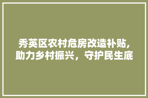 秀英区农村危房改造补贴,助力乡村振兴，守护民生底线