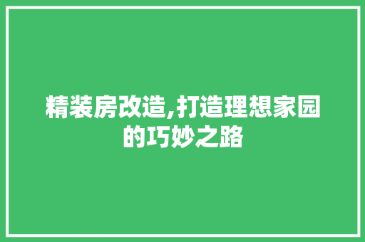 精装房改造,打造理想家园的巧妙之路 常用设备