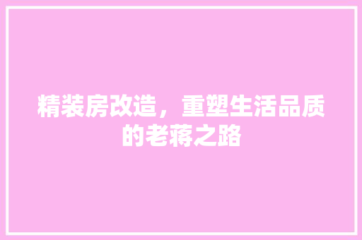 精装房改造，重塑生活品质的老蒋之路