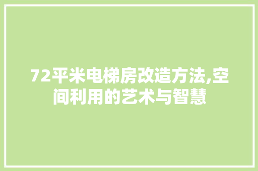 72平米电梯房改造方法,空间利用的艺术与智慧 材料设备