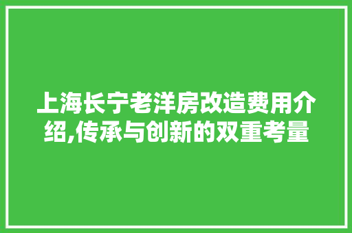 上海长宁老洋房改造费用介绍,传承与创新的双重考量 常用设备
