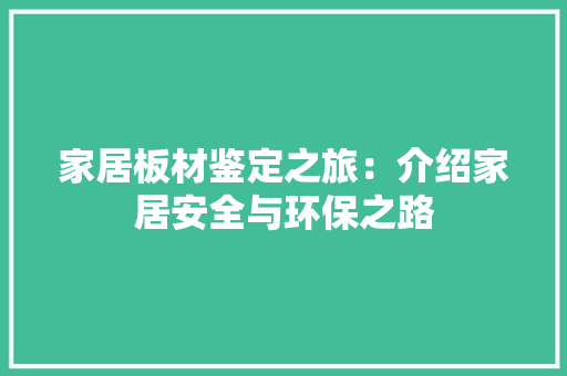 家居板材鉴定之旅：介绍家居安全与环保之路