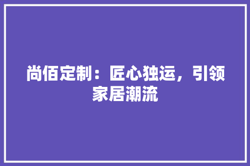 尚佰定制：匠心独运，引领家居潮流