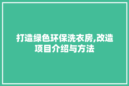 打造绿色环保洗衣房,改造项目介绍与方法