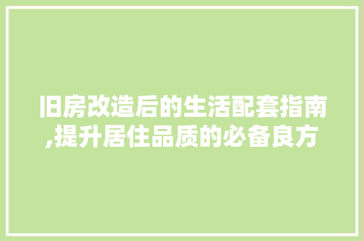旧房改造后的生活配套指南,提升居住品质的必备良方