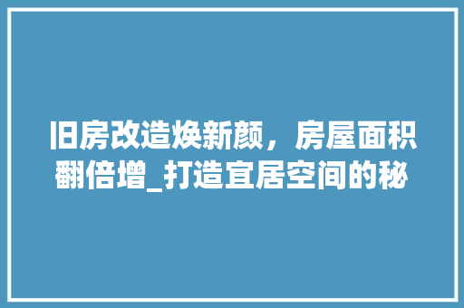 旧房改造焕新颜，房屋面积翻倍增_打造宜居空间的秘密武器 施工管理