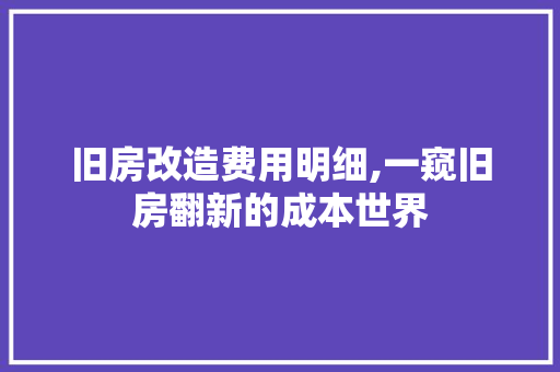 旧房改造费用明细,一窥旧房翻新的成本世界