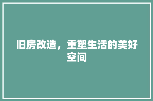 旧房改造，重塑生活的美好空间