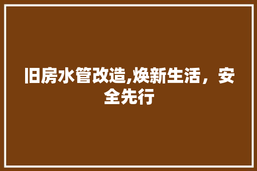 旧房水管改造,焕新生活，安全先行