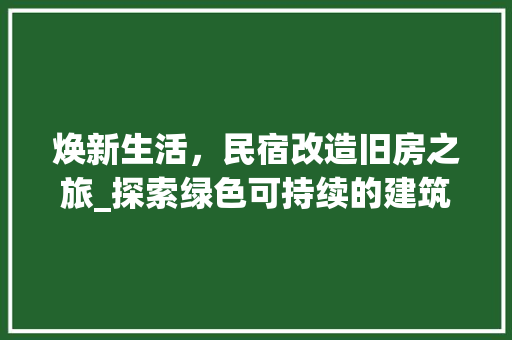 焕新生活，民宿改造旧房之旅_探索绿色可持续的建筑艺术 工艺流程
