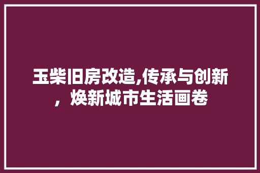 玉柴旧房改造,传承与创新，焕新城市生活画卷