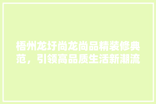 梧州龙圩尚龙尚品精装修典范，引领高品质生活新潮流