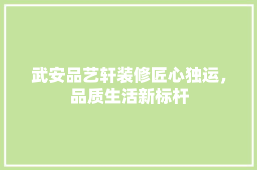 武安品艺轩装修匠心独运，品质生活新标杆