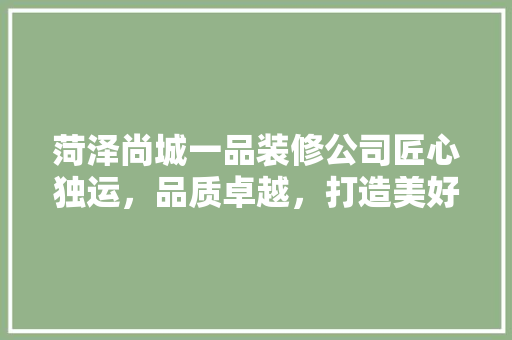 菏泽尚城一品装修公司匠心独运，品质卓越，打造美好家居生活