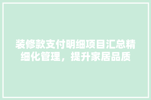装修款支付明细项目汇总精细化管理，提升家居品质