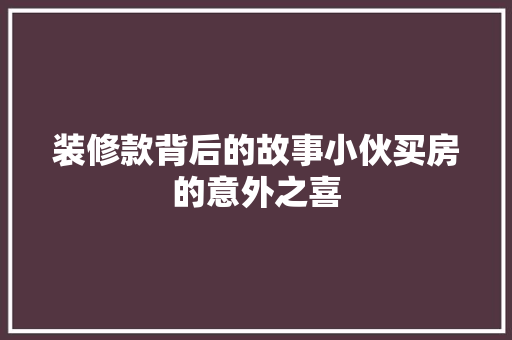 装修款背后的故事小伙买房的意外之喜