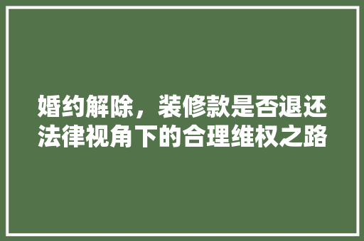 婚约解除，装修款是否退还法律视角下的合理维权之路
