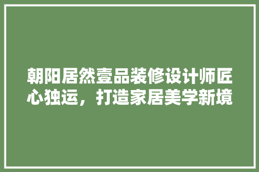 朝阳居然壹品装修设计师匠心独运，打造家居美学新境界