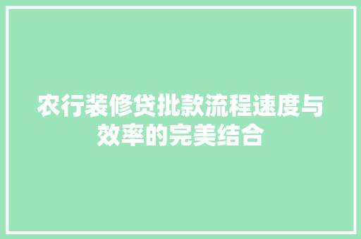 农行装修贷批款流程速度与效率的完美结合