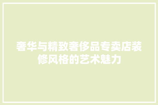 奢华与精致奢侈品专卖店装修风格的艺术魅力