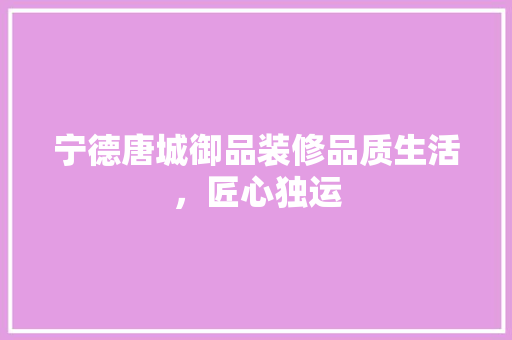 宁德唐城御品装修品质生活，匠心独运