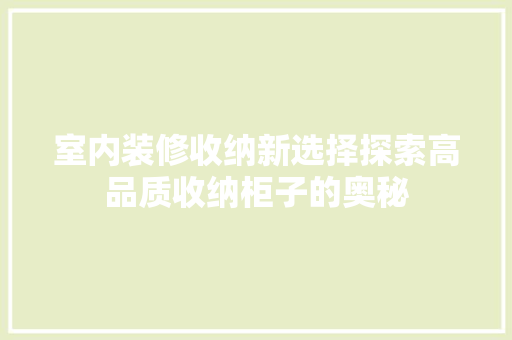 室内装修收纳新选择探索高品质收纳柜子的奥秘