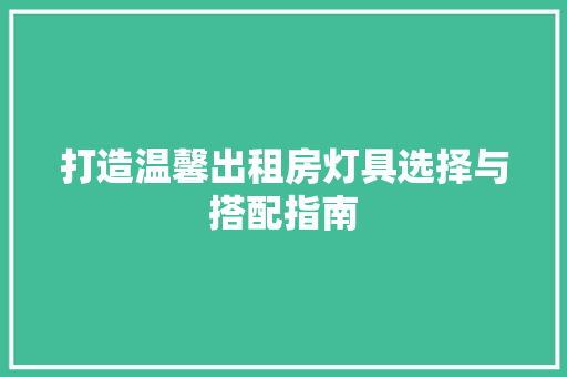 打造温馨出租房灯具选择与搭配指南